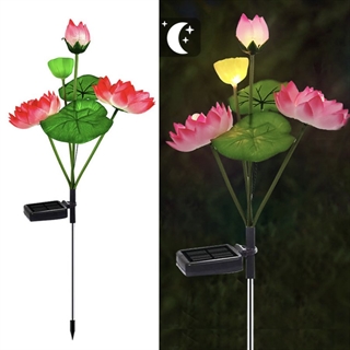 Solcellelampe med lotusblomster på spyd - Lyserød
